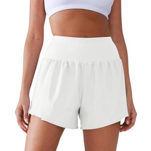 Women's High Waisted Running Shorts with Spandex, Athletic Shorts for Women Light and Airy with Wind-Resistant Fabric (White)