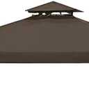 Gazebo Replacement Top 10x10 FT, Gazebo Canopy Replacement Cover for 2 Tier Outdoor Patio Garden Tent Frames,Canopy Cover with Air Vent, Brown