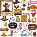 33pcs Western Cowboy Cowgirl Photo Booth Props, Wild West Themed Party Decoration, Texas Theme Props with Wanted Sign for Country Party, Cowgirl Bachelorette Party, Rustic Party, Cowboy Party Supplies