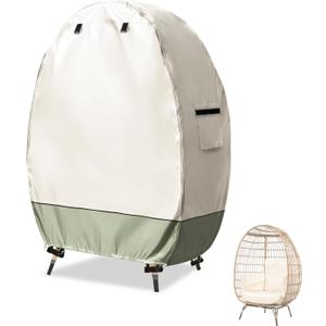 Outdoor Egg Chair Covers with Double Zipper,Waterproof Dust Proof Anti-UV Egg Chair Cover for Wicker Patio Basket Chair(Beige & Green,Cover Only) (45.3"L *25"W*55.1"H)
