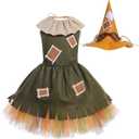 Kids Girls Halloween Costume Ruffle Tulle Tutu Dress with Headband Birthday Role Play Party Stage Dress Outfit (11-12 Years, Army Green)