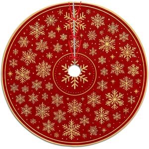 Christmas Tree Skirt 36 inch, Red Gold Snowflake Round Christmas Tree Skirt, Xmas Tree Skirt New Year Winter Xmas Tree Decor Christmas Decorations for Home Party