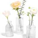ComSaf Glass Bud Vases Set of 3, Small Flower Vases in Bulk, Mini Ribbed Vases for Centerpieces, Clear Vintage Vase for Table Decorations, Wedding, Party, Receptions, Home Decor (Different Sizes)