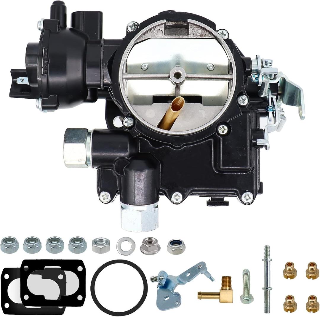 NENKUTEN Marine Carburetor 2 Barrel Carb for Mercruiser 3.0L/2.5L Electric Choke 4 CYL Engines with Jets Long Linkage and Gaskets nut Replace 3310-864940A01, 3310864940A01, 8M0045397(Black)