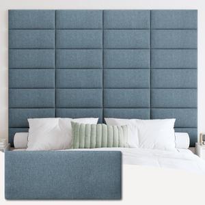 IFNOW Upholstered Wall Mounted Peel and Stick King Size Headboard, Soundproof 3D Wall Panels, Reusable and Removable Tufted Bed Headboard in Dusty Blue (12 Panels, 10" x 24")