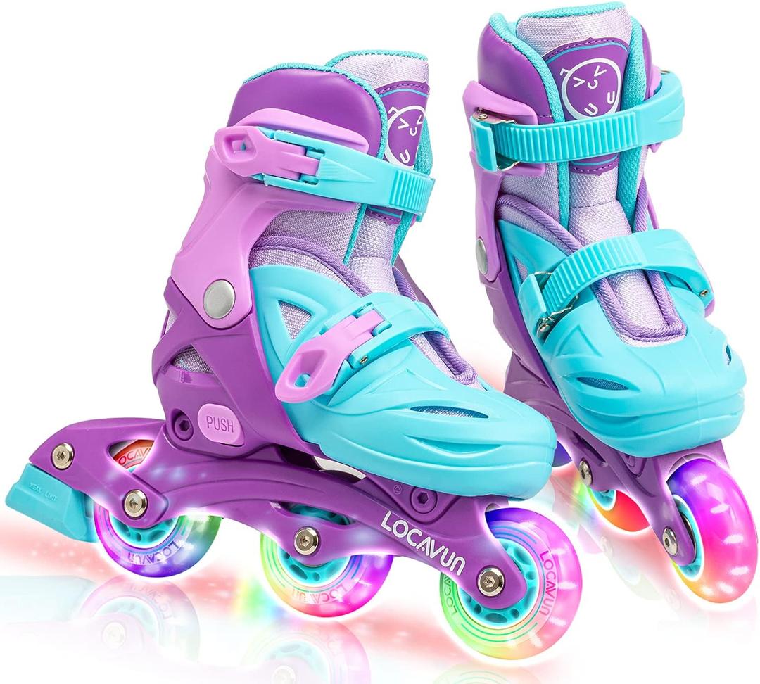 Adjustable Light up Inline Skates for Kids, Hard Shell Fitness Skates for Girls and Boys (Purple, Small - (US 9C-12C))