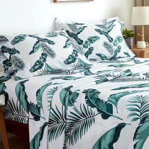 KACEMOO Queen Sheet Set 4PC Printed Bed Sheets Floral Sheet Queen Pattern Cooling Soft Microfiber 17Deep Pocket Sheet Set, Easy Care, Breathable, Wrinkle Free, Machine Washable Bed Set