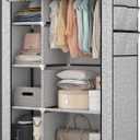 Calmootey Portable Closet Organizers, Clothing Storage, Wardrobe with 6 Shelves and Hanging Rod, Non-Woven Fabric Cover with 4 Side Pockets, Ash Grey