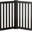 4-Panel Solid Wood Dog Gate - Freestanding Folding Pet Gate for Doorways, Stairs, Indoor, 24" Height, No Installation Needed, Black