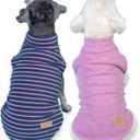 KYEESE 2Pack Dog Sweater Pullover Dog Sweaters for Small Dogs Girl Soft Dogs Clothes Stretchy Pet Sweatshirt Warm Dachshund Clothes Small Pets Sweaters Turtleneck Pet Coats (Large (12-18lbs), 1# Stripe+Purple)