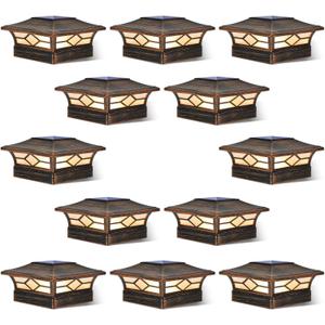 Solar Post Cap Lights Outdoor 12pack, Waterproof Solar Powered Deck Fence Post Lights for 4x4 Wood/Vinyl Posts, Solar Outdoor LED Light with Cool/Warm Lighting Decorate Garden Patio Porch (Brushed Copper)