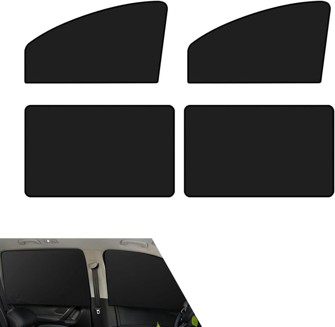 4 PCS Car Side Window Sun Shade, Adjustable Anti-Glare Car Window Shades, Heat Insulation Blackout Curtains, Universal Automotive Interior Accessories (Black)