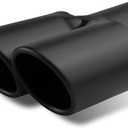 2.5" Inlet Dual Exhaust Tip, Straight Exhaust Pipe with Screw, Stainless Steel Muffler Exhaust, Tail Pipe Muffler Tip, Auto Fashion Modificed Parts, Universal Rear Tip Pipe for Cars (Black) (1 PC, Matte Black #Curved Bevel Mouth)