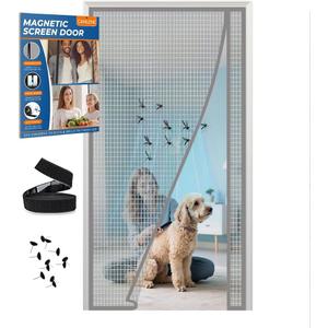 Magnetic Screen Door Left Right Side Opening Polyethylene Terephthalate Mesh Greater Than Fiberglass and Polyester Easy Install (Screen 34"x82", Grey Stripe)