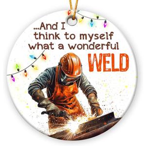Welder Ornament 2025, Unique Christmas Ornaments, Double Side Ceramic Ornament for Christmas Tree Decorations, Decorative Hanging Ornaments, Gifts for Welders, for Men