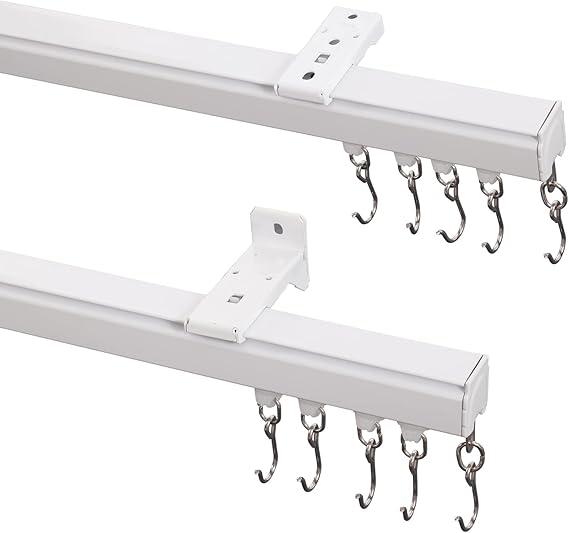ChadMade Ceiling or Wall Mount Curtain Track Kit with Hooks, 3ft - 6ft Adjustable Length Drape Rail Set For Living Room Bedroom, Single Window Rods Work with Grommet and Pinch Pleated Curtain