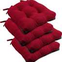 Downluxe Indoor Chair Cushions for Dining Chairs, Tufted Overstuffed Textured Kitchen Chair Pads with Ties and Non-Slip Backing, 15.5" x 15.5" x 4", Red, 4 Pack