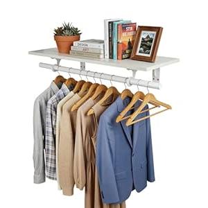 FIRJOY Closet Shelf with Hanging Rod, Heavy Duty (Black, 1 PACK 11.8" x 31.4")