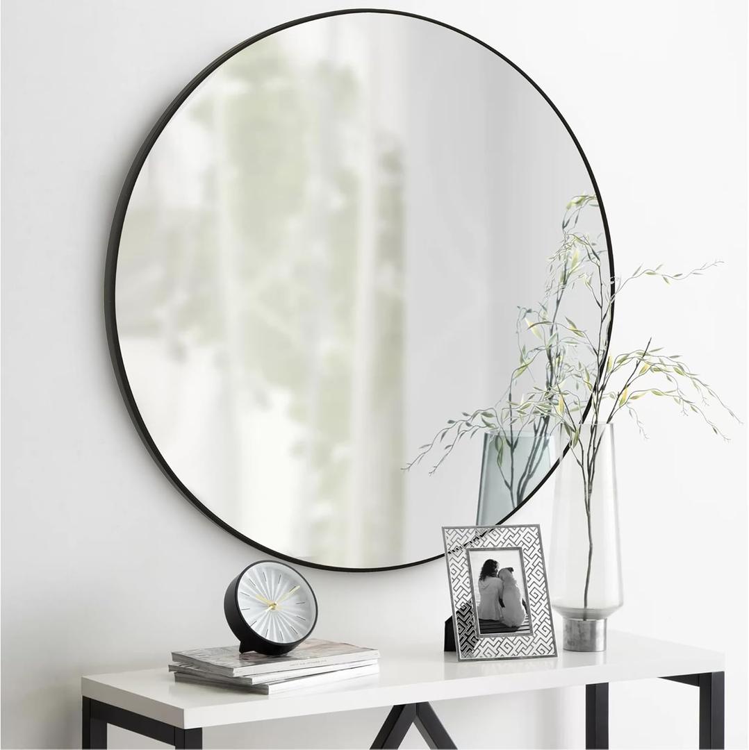 CULER Round Black Bathroom 36 Inch Mirror,Circle Wall Modern Mirror for Bedroom,Hanging Vanity Tempered Glass Mirrors for Entryway or Living Room (36 inch, Black)
