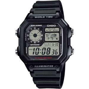 Casio AE1200WH Series | Mens Digital Watch | 100M WR | Multi Alarms | 100 SEC Stopwatch | Countdown Timer | World Map for World Time | LED Light | LC Analog Display | 10 Year Battery (Black)