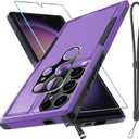 RMOCR Case for Samsung Galaxy S25 Ultra, Full Body Heavy Duty Rugged Shockproof Protective Phone Cover with Lanyard Strap, Tempered Glass Screen Protector and Camera Lens Cover, Lavender