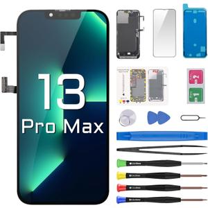 for iPhone 13 Pro Max Screen Replacement with Earpiece Flex Cable Proximity Sensor LCD Touch Display Digitizer Full Assembly with Front Glass Repair Tools Kits A2484 A2641 A2643 A2644 A2645