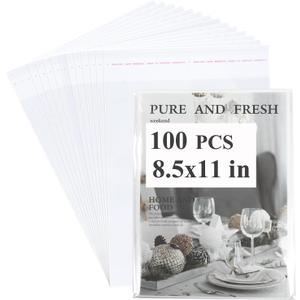 100 Pcs Resealable Magazine Bags Thick Clear Plastic Sleeves for 8.5x11 Inch Paper,Comic Book,Art Prints (Bag Size:8.75x11.06 inch)