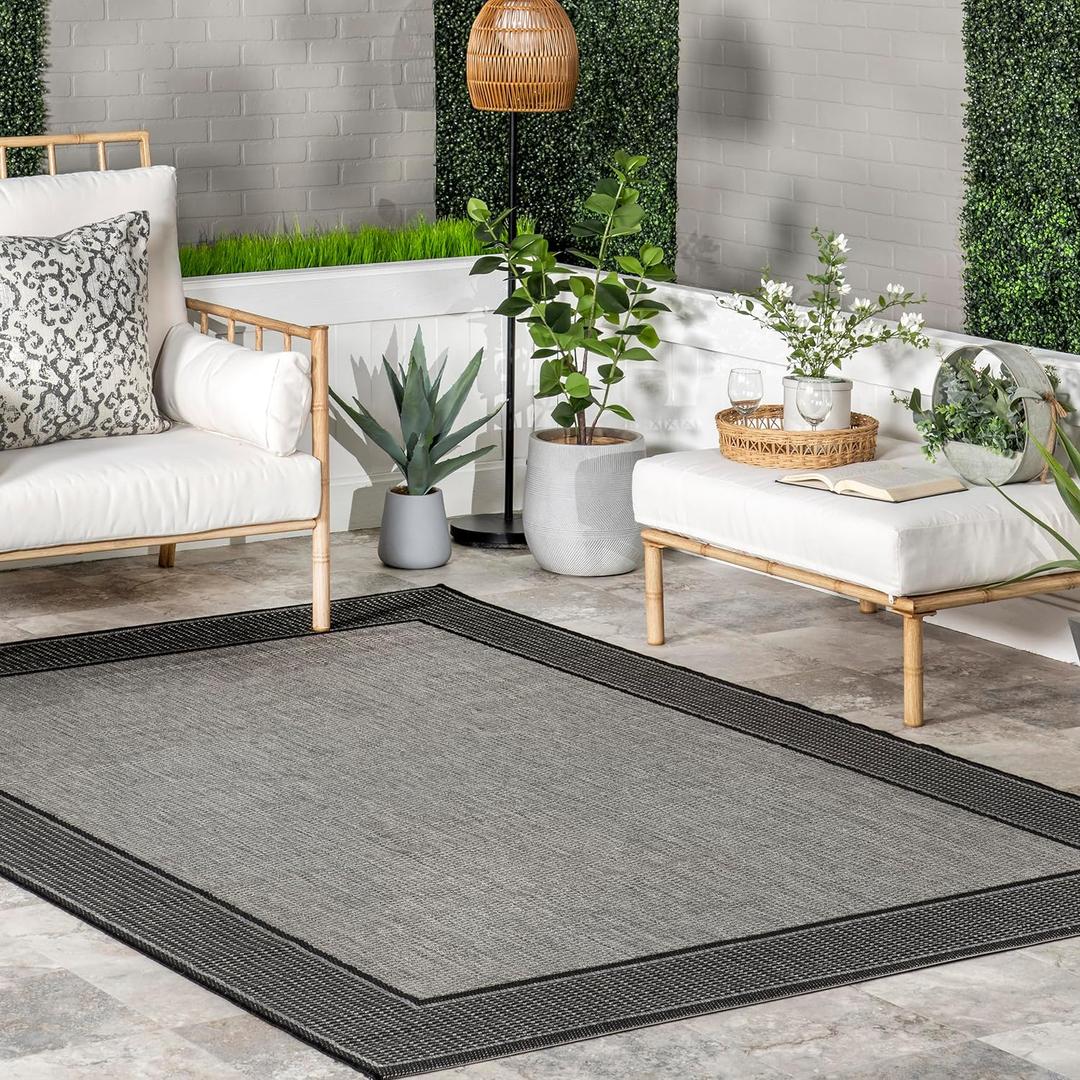 Nuloom Outdoor Performance Gris Grey/Black, 3'9" x 5'5", Solid, Soft and Cozy, High Traffic, Stain Resistant, Easy Clean, Durable Area Rug for Indoor/Outdoor Patio, Deck, Porch, Garden, Courtyard