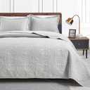 Love's cabin Quilts for Queen Bed Light Grey Bedspreads Bedding Set - Summer Quilt Lightweight Microfiber Bedspread - Coin Pattern Bedding Coverlet for All Season - 3 Piece (1 Quilt, 2 Pillow Shams) (Full/Queen (90"x96"))