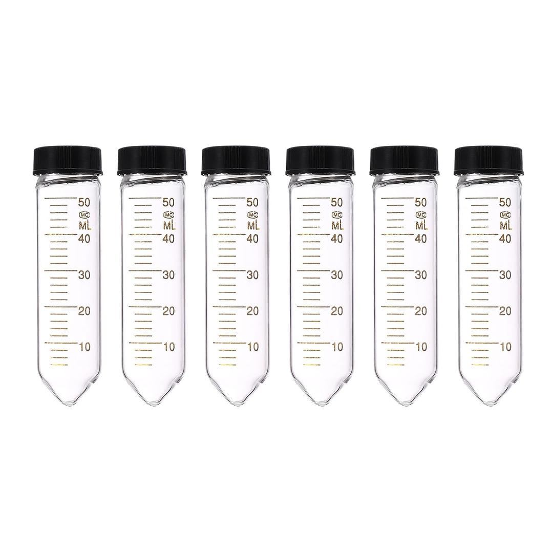 PATIKIL 50ml Centrifuge Tubes, 6 Pcs Glass Graduated Centrifuge Vials with Screw Cap Conical Bottom Test Tube Storage Container for Sample Laboratory Liquid