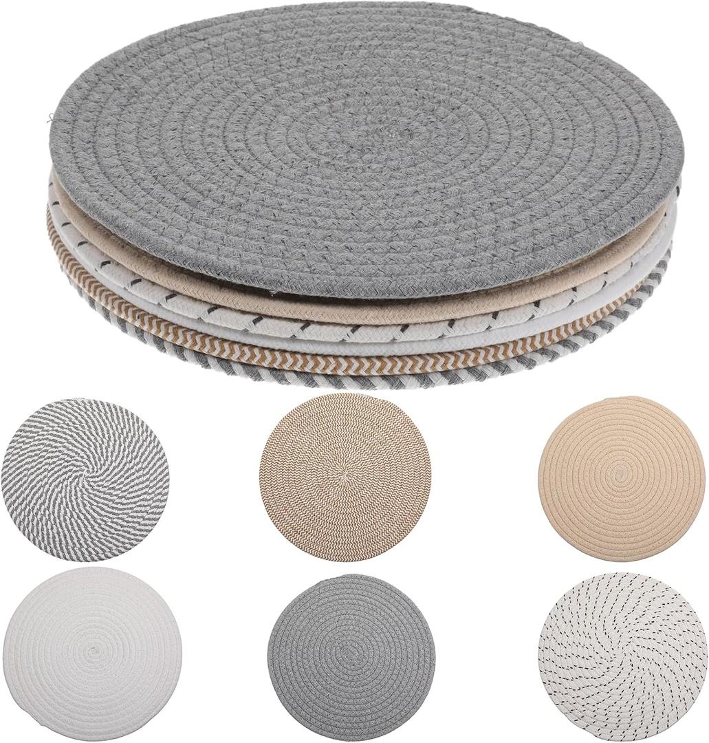 6 Pcs 10-inch Trivets for Hot Dishes, Pot Holders for Table Countertop, Thick Heat Resistant Large Coaster, Extra Large Trivets for Hot Pots and Pans, Round Woven Table Place Mats for Kitchen