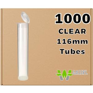W Gallery 1000 Clear 116mm Open Cap Pop Top Tubes for Pre Rolls, Airtight Smell Proof Pop Top Containers, Medical Grade Storage for Herbs Pills