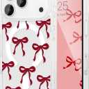 UEEBAI Magnetic for iPhone 17 Pro Max Case, Bow Case Compatible with MagSafe, Wireless Slim Clear Ribbon Aesthetic Phone Cover Anti-Yellowing Shockproof Protective Cover for Women Girl - Burgundy