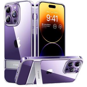 TORRAS MoonClimber Designed for iPhone 14 Pro Case Clear with Stand Metal Kickstand, Non-Yellowing, 10FT Military Drop Protective Shockproof Slim Hard Case for 14 Pro Phone Case with Kickstand, Clear