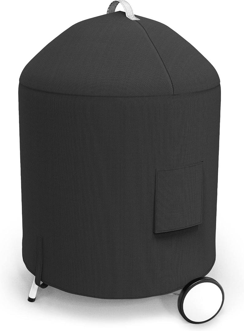 Grisun BBQ Grill Cover, Outdoor Charcoal Kettle Grill Cover, Heavy Duty Waterproof Round Smoker Cover, Fade and UV Resistant, Cover Dimension 23" Dia x 25" H, Fits Weber 18" Charcoal Grills and More