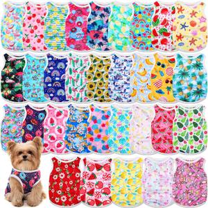 32 Pack Summer Hawaiian Dog Shirts for Small Dogs T-Shirts Pet Shirt Doggie Vest Puppy Clothes Flamingo Top Sleeveless Apparel for Cats(L)