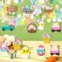 12Pcs Wooden Happy Easter Ornaments for Tree Cute Chick Rabbit Hanging Decorations Truck Easter Egg Spring Flower Hanging Ornaments Holiday Bunny Decorations for Indoor Courtyard Porch Decoration