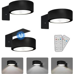 3-Pack Battery Operated Picture Light Magnetic Painting Light with 3 Lighting Modes,Remote and Dimmable Timer Art Display Light for Picture Artworking Frame Portrait,Wireless Wall Decor Puck Lights (Black)