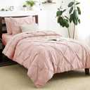 CozyLux Twin Comforter Set with Sheets Peach Pink, 5 Pieces Pintuck Bed in A Bag, Twin Bed Set Gift for Family, Pinch Pleat Bedding Set with Comforter, Sheets, Pillowcase & Sham