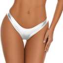 Kepblom Women's Rave Bottoms - Metallic Bikini Bottoms Shiny Low Rise High Cut Cheeky for Festival Clubwear Dance Party, M
