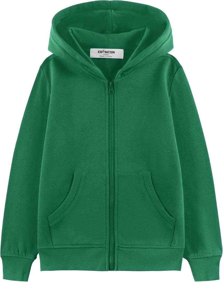 Kid Nation Kids Soft Brushed Fleece Zip-Up Hooded Sweatshirt Hoodie for Boys or Girls (8-10, Green, 01)