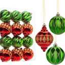 12 PCS Large Christmas Ball Ornaments Set for Tree Shatterproof, Red and Green Christmas Tree Decorations Balls, Assorted Plastic Ornaments for Wedding Party Garland, Decorative Balls