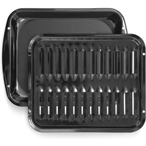 Broiler Pan for Oven Nonstick Porcelain Coated - 16.75 x 13 Whirlpool 4396923 Replacement Broiling Pan for Oven With Rack for High-Temperatures - Oven Broiler Pan Heats Evenly and Drains Fat