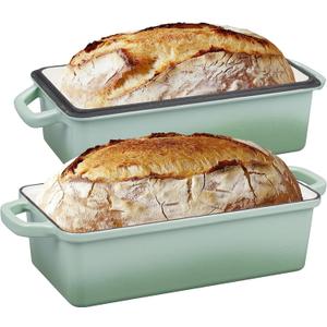 VORRINGARD Enameled Cast Iron Loaf Pan with Lid, Double Bread pan, Bread Dutch Oven for Sourdough Bread Baking, Cake, Meatloaf, 10X5.5 inch, 4 Quart, Green