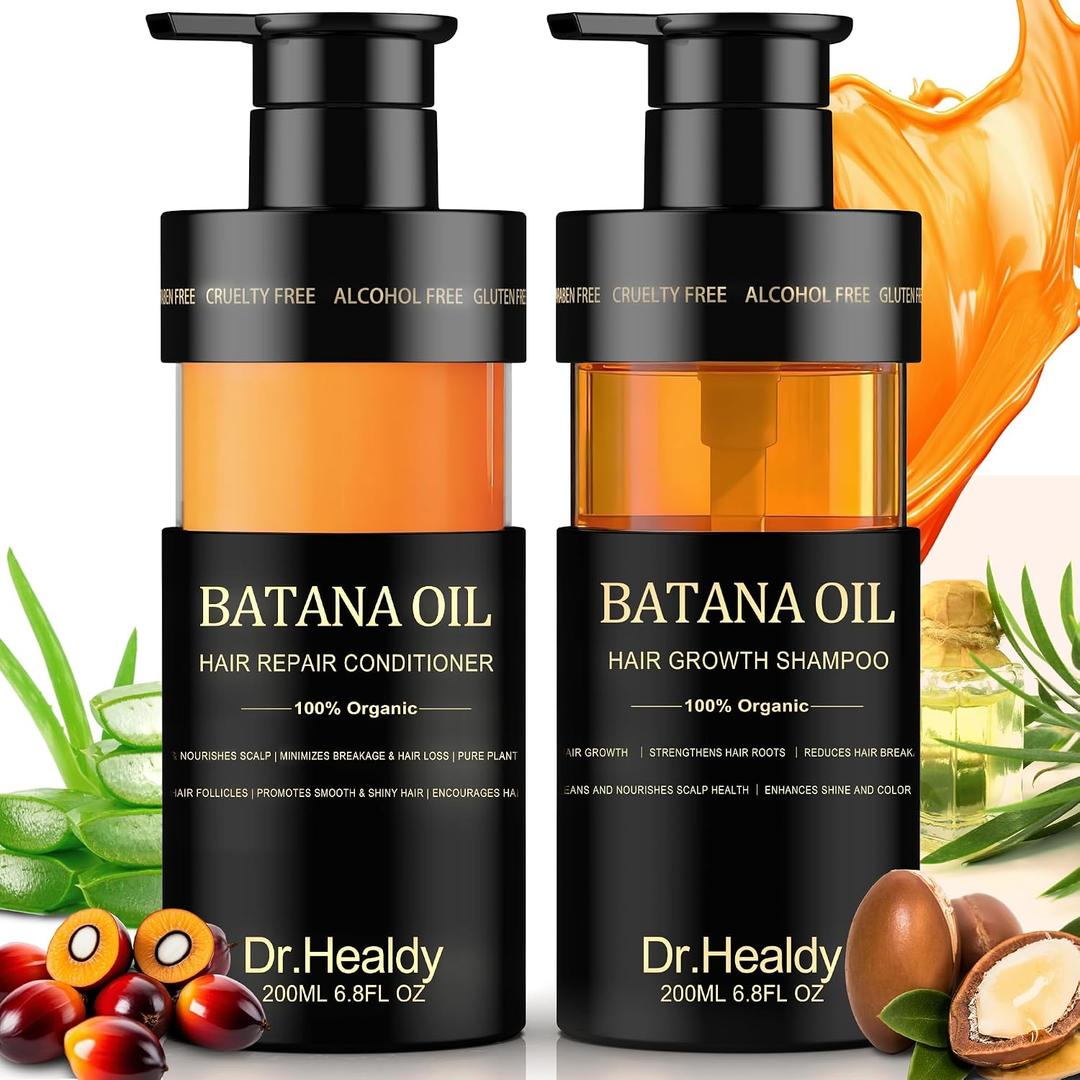 Batana Oil Shampoo and Conditioner Set - for Hair Growth,Thickening & Hydration,Sulfate Free - Fights Hair Loss & Clarifies Scalp - for Men & Women (6.8 Fl Oz×2)