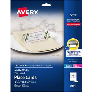 Avery Printable Place Cards with Sure Feed Technology, 1-7/16" x 3-3/4", Matte White, 150 Blank Tent Cards for Laser or Inkjet Printers (5011)