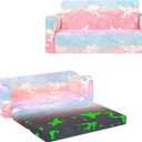 alldomess Kids Couch Extra Large,Glow in The Dark 2in1 Folding Kids Sofa Bed for Girls,2 Seats Convertible Sleeper Lounger Toddler Couch for Children Bedroom Playroom Nursery, Unicorn