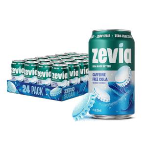 Zevia Zero Sugar Soda, Caffeine Free Cola, 12 oz Cans (24-Pack) Naturally Sweetened, Zero Calorie Sugar Free Soda - Non-GMO Project Verified, Gluten-Free, Vegan (EXP 11/20/27)
