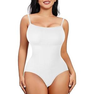 Nebility Shapewear Bodysuits Women Clothing Tummy Control Seamless Full Body Shaper Waist Trainer Jumpsuits Top(White,Medium)