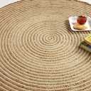 GRUHUM Handwoven 8ft Jute Area Rug Natural Fiber Cotton Round Boho Farmhouse Rustic Vintage Soft Braided Reversible Eco Friendly Rugs- Indoor Outdoor Kitchen Bedroom Living Room Hallways (8'ft Round)